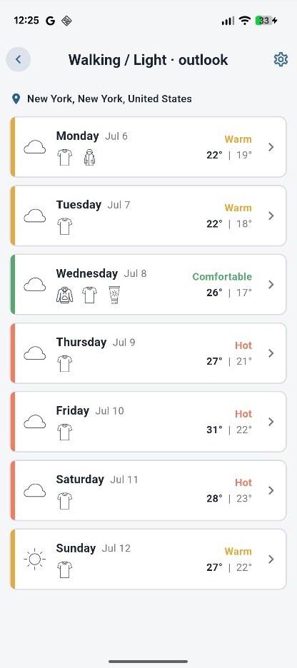 WhatToLayer — 7-day outfit outlook