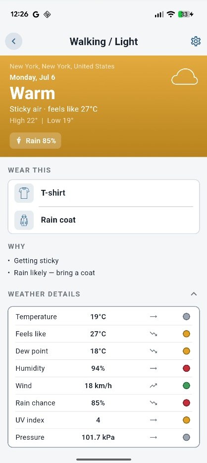 WhatToLayer — full weather details